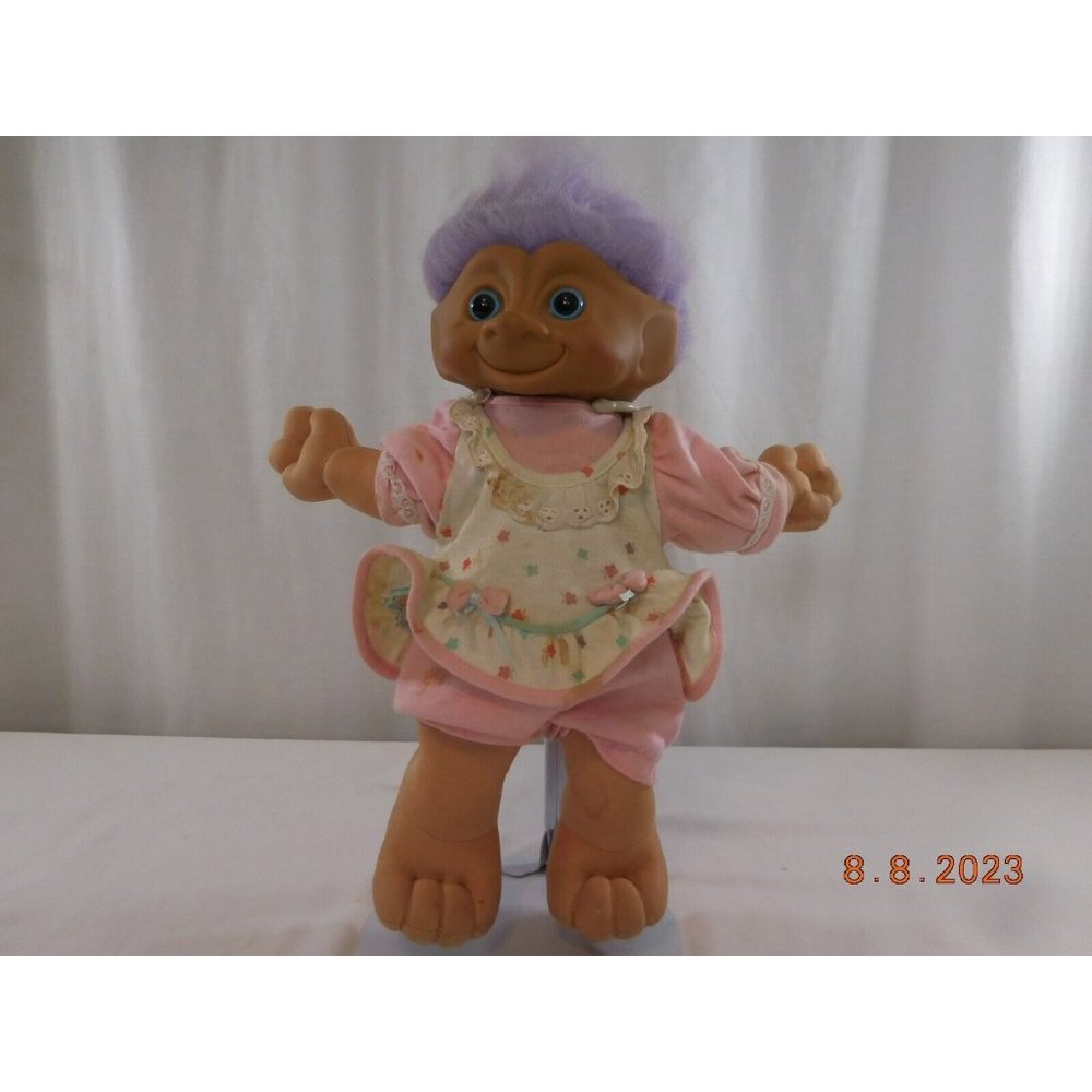Ace Novelty 11" Soft‎ Body Troll  Lavender Hair Blue Gray Eyes & a Purple Jewel